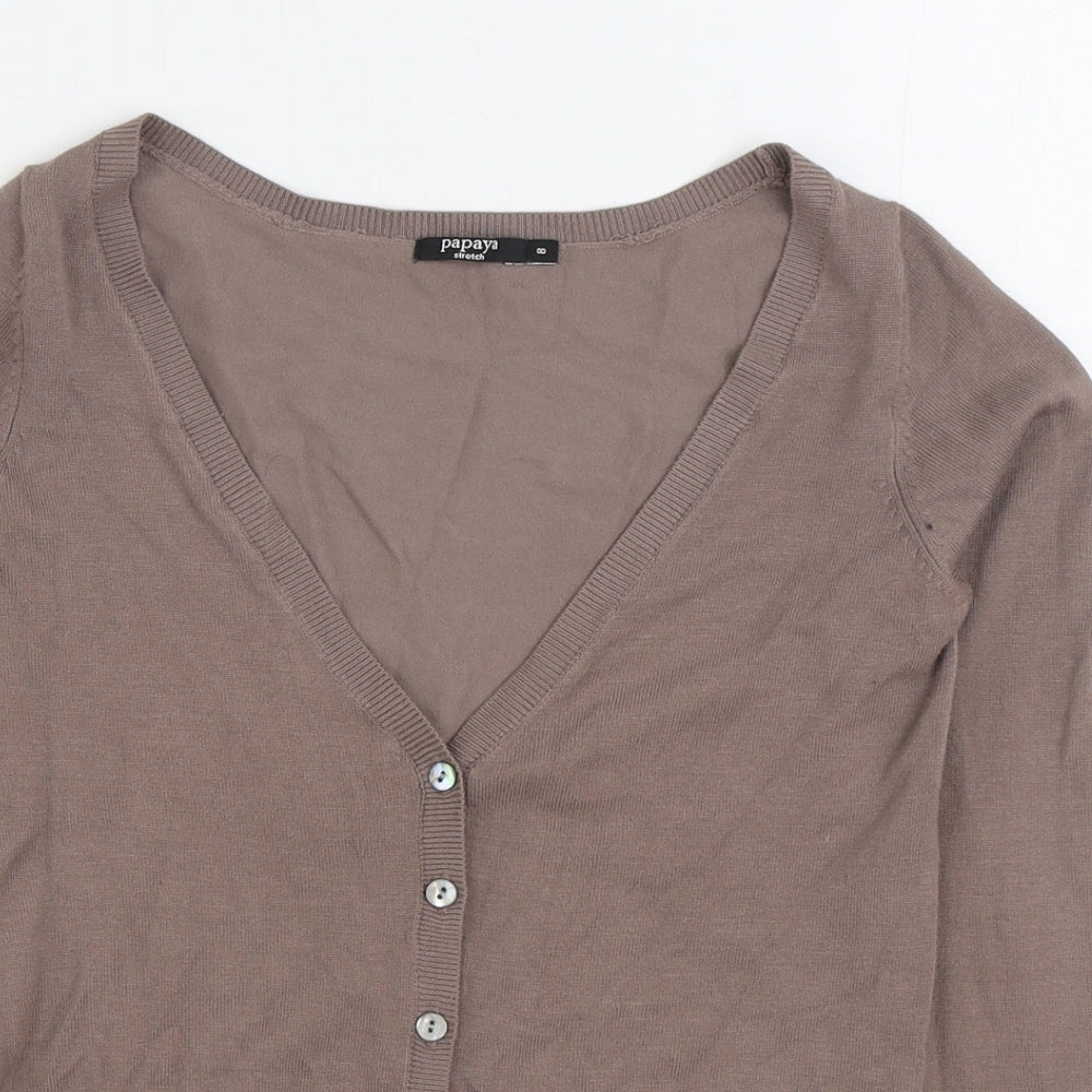 Papaya Womens Brown V-Neck Viscose Cardigan Jumper Size 8