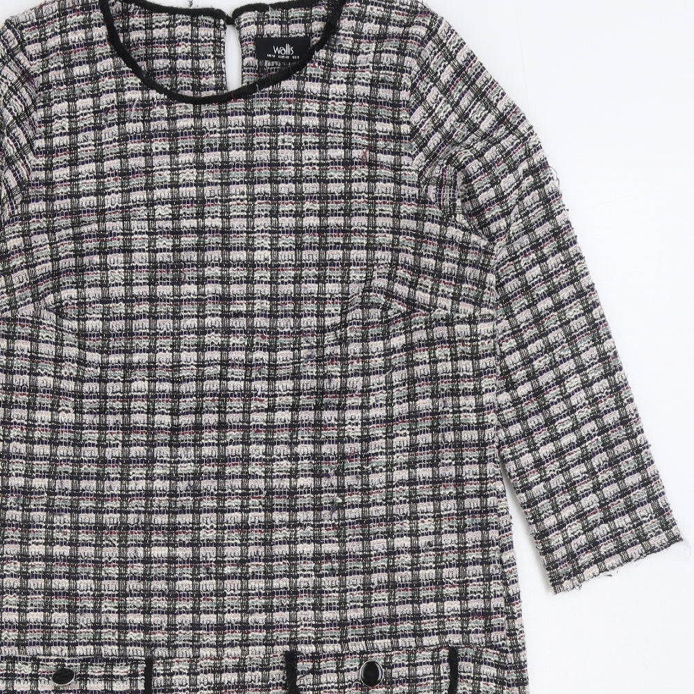 Wallis Womens Multicoloured Geometric Polyester Sheath Size 12 Round Neck Button