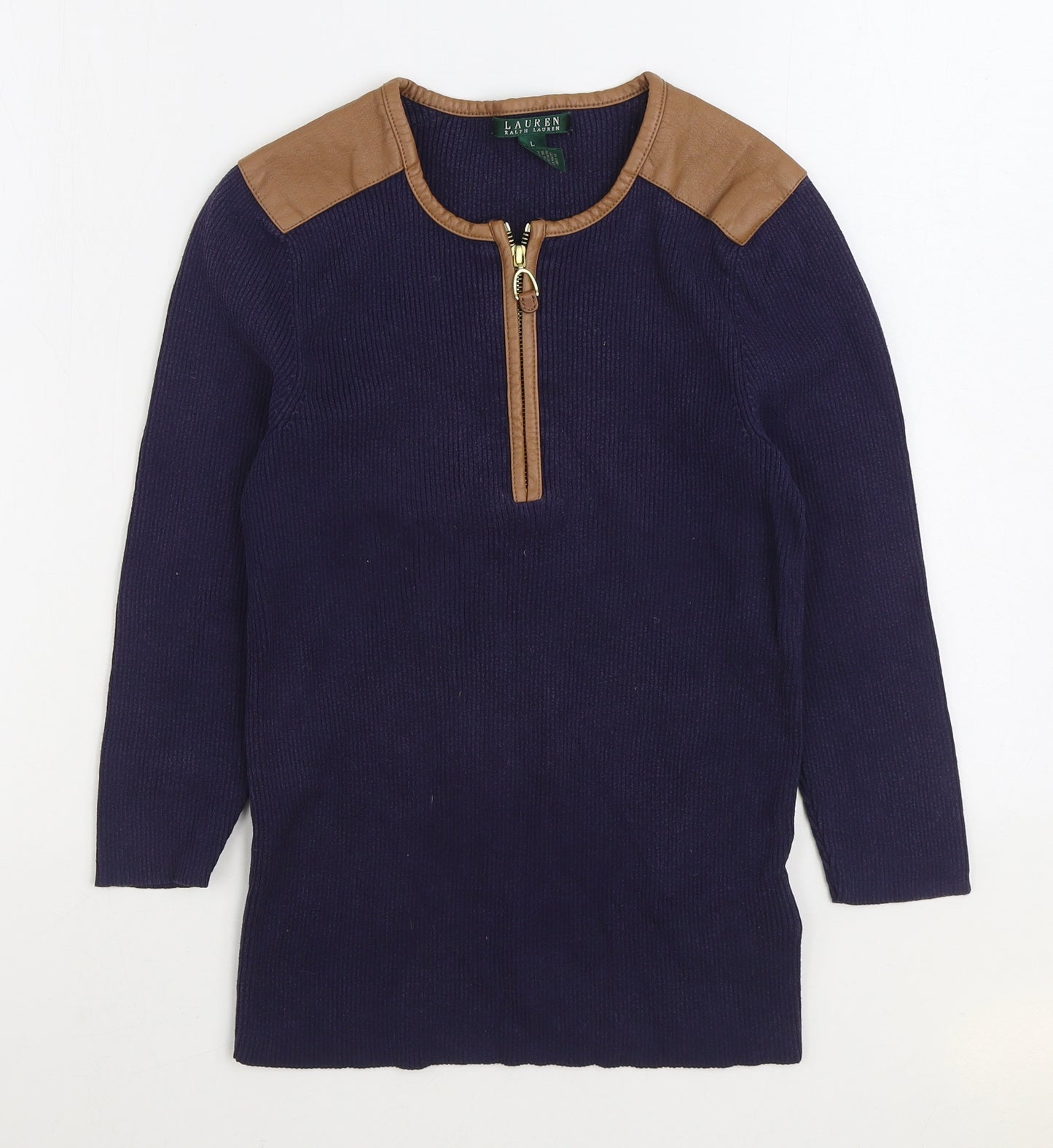Lauren by Ralph Lauren Womens Blue Round Neck Cotton Pullover Jumper Size L