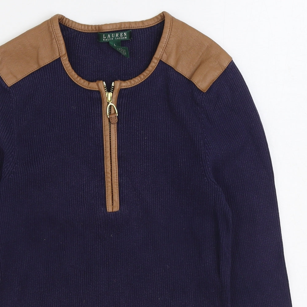 Lauren by Ralph Lauren Womens Blue Round Neck Cotton Pullover Jumper Size L