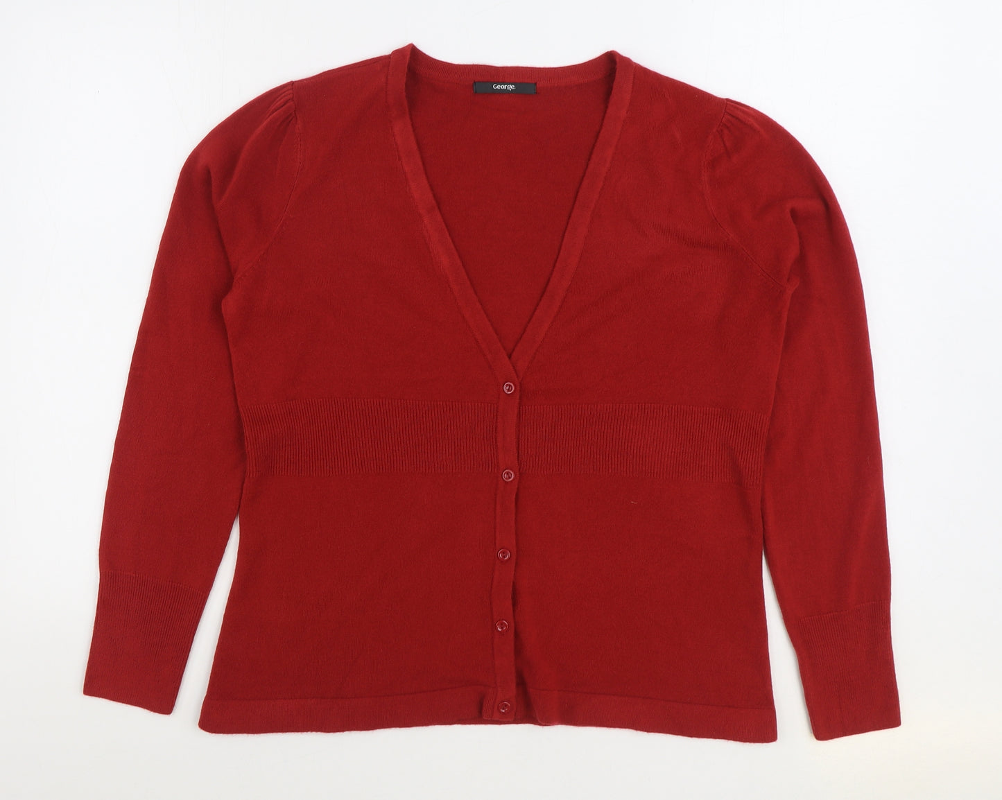 George Womens Red V-Neck Acrylic Cardigan Jumper Size 16