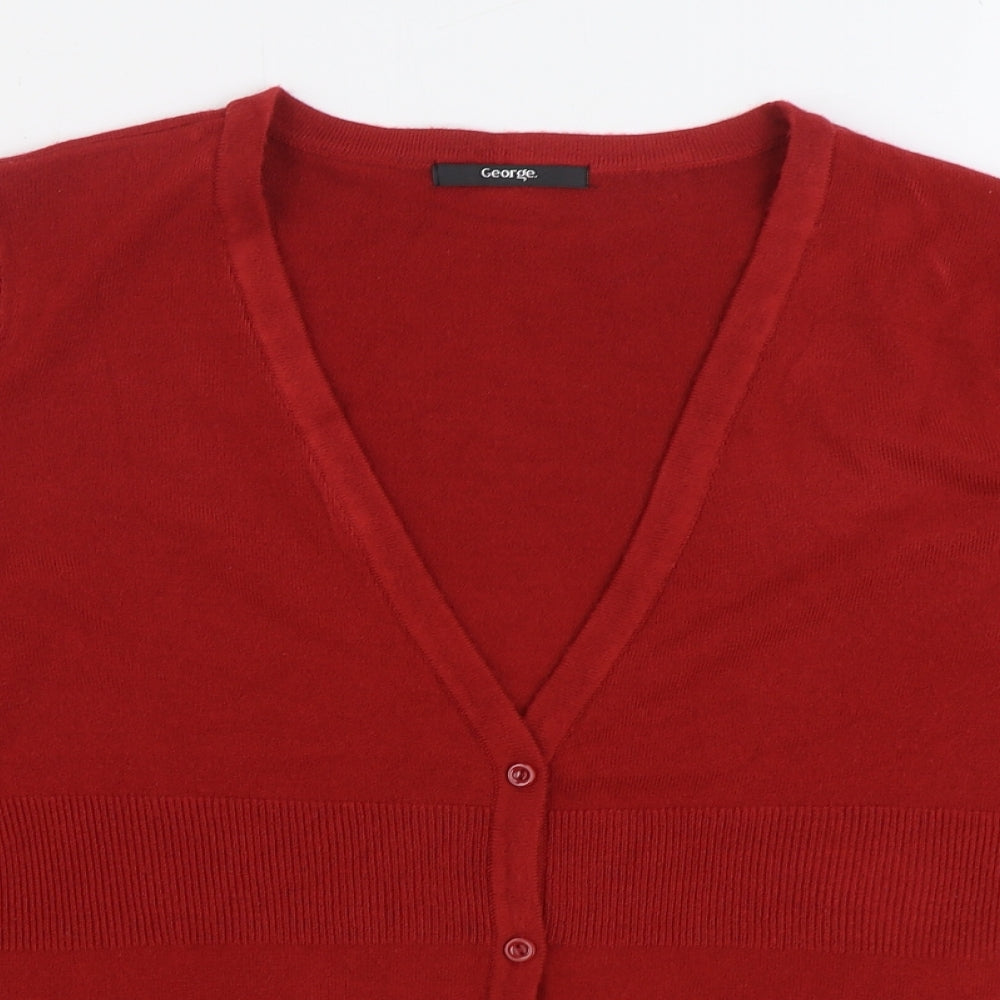 George Womens Red V-Neck Acrylic Cardigan Jumper Size 16