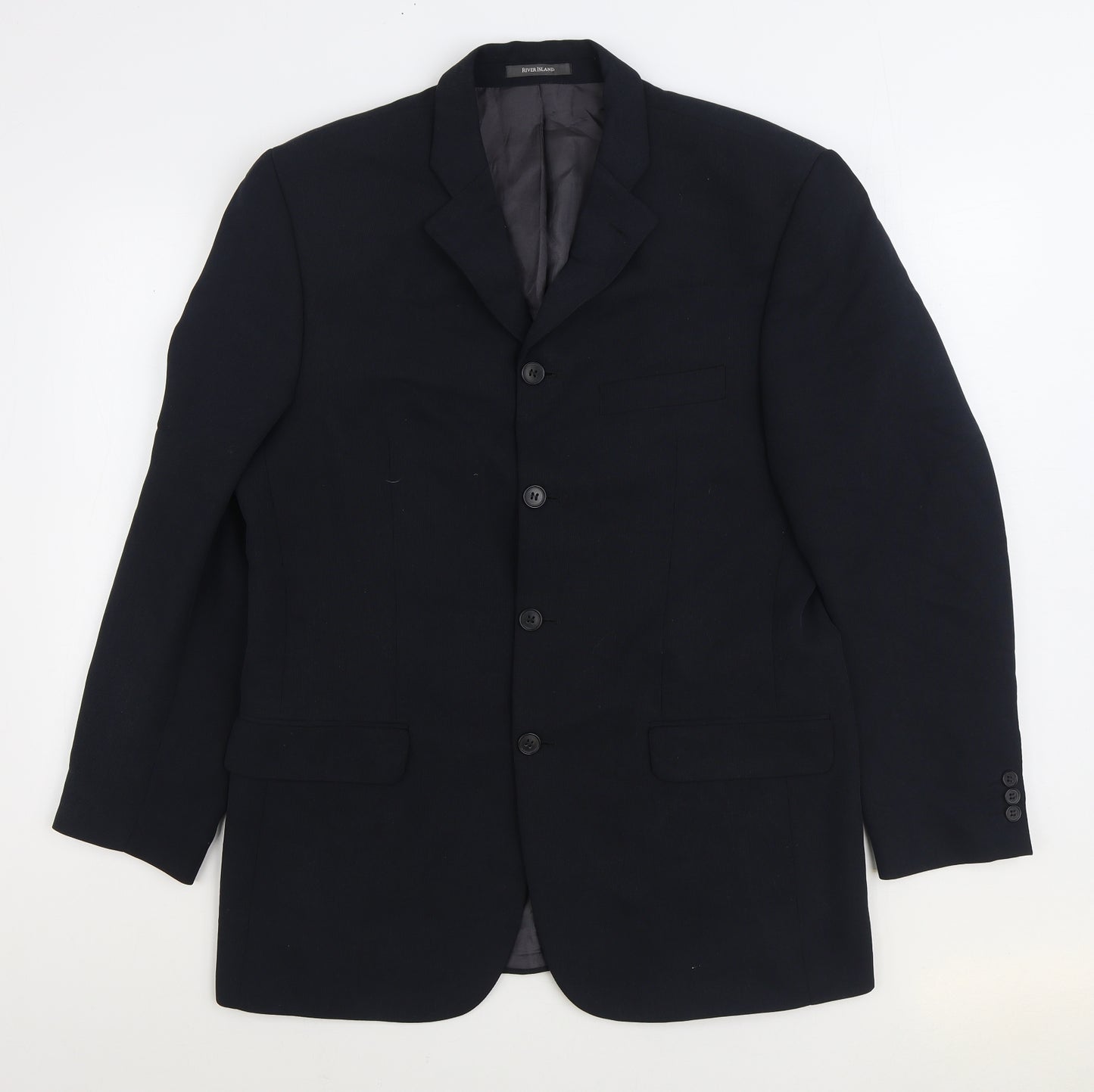 River Island Mens Black Viscose Jacket Suit Jacket Size 40