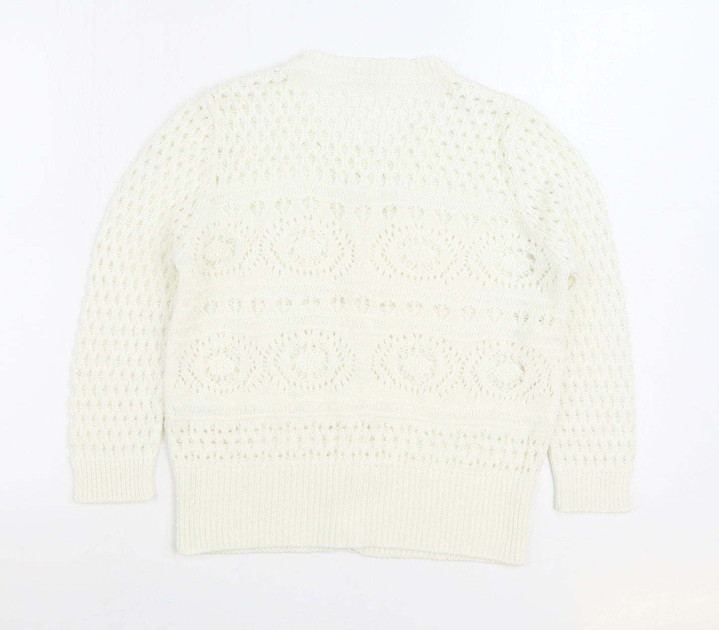 TU Womens White Round Neck Acrylic Pullover Jumper Size 12