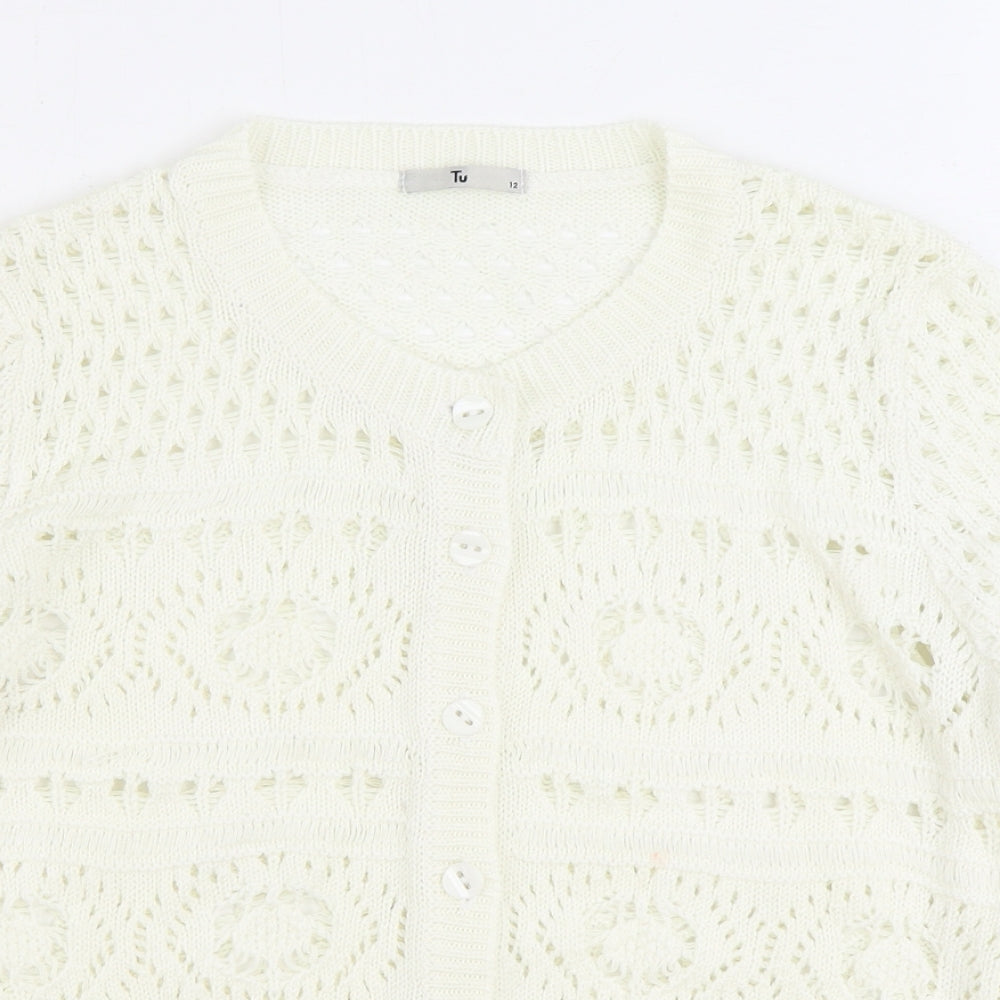 TU Womens White Round Neck Acrylic Pullover Jumper Size 12