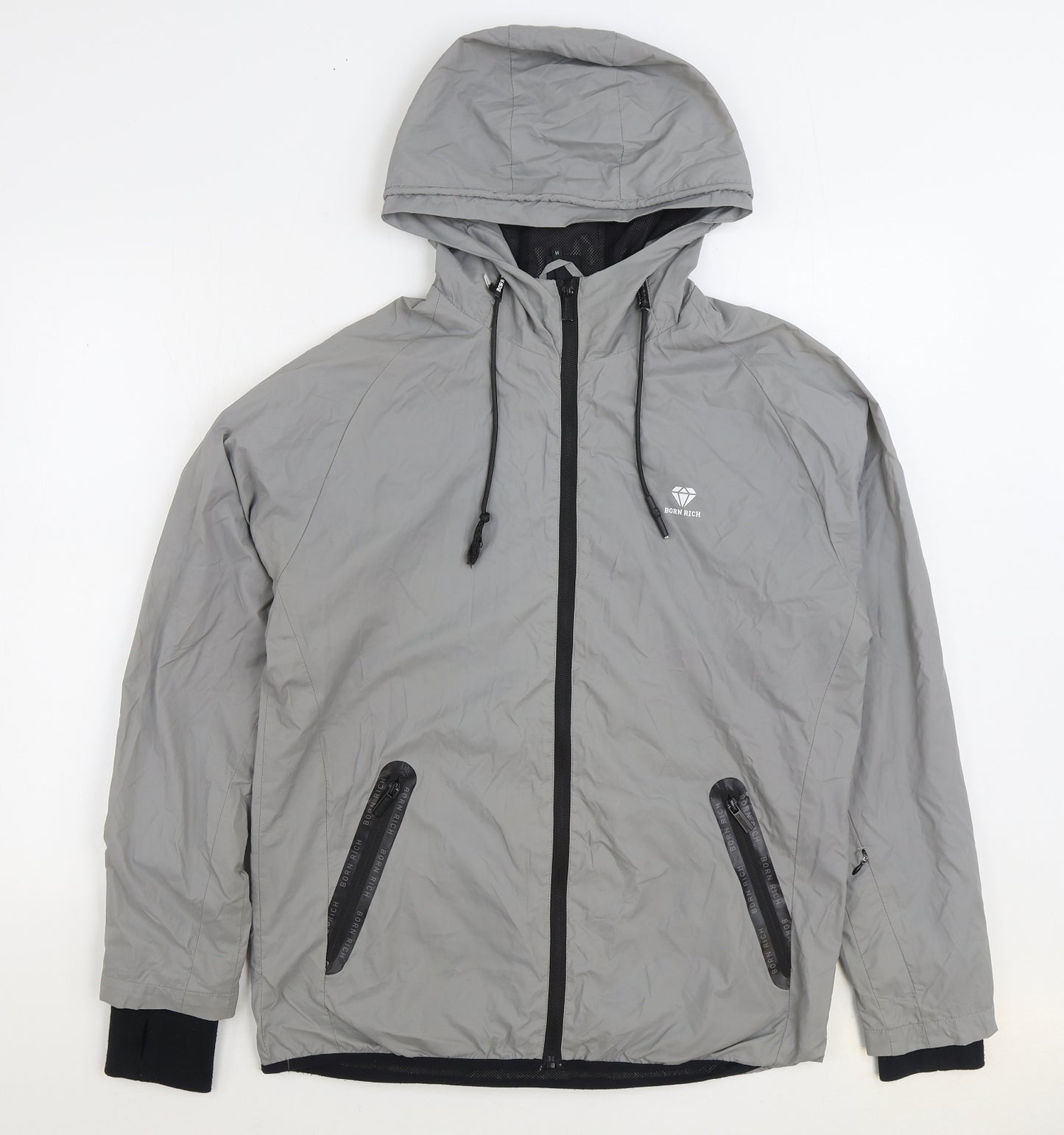 Born Rich Mens Grey Rain Coat Jacket Size M Zip