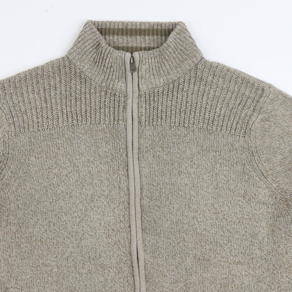 Marks and Spencer Mens Beige High Neck Acrylic Full Zip Jumper Size L