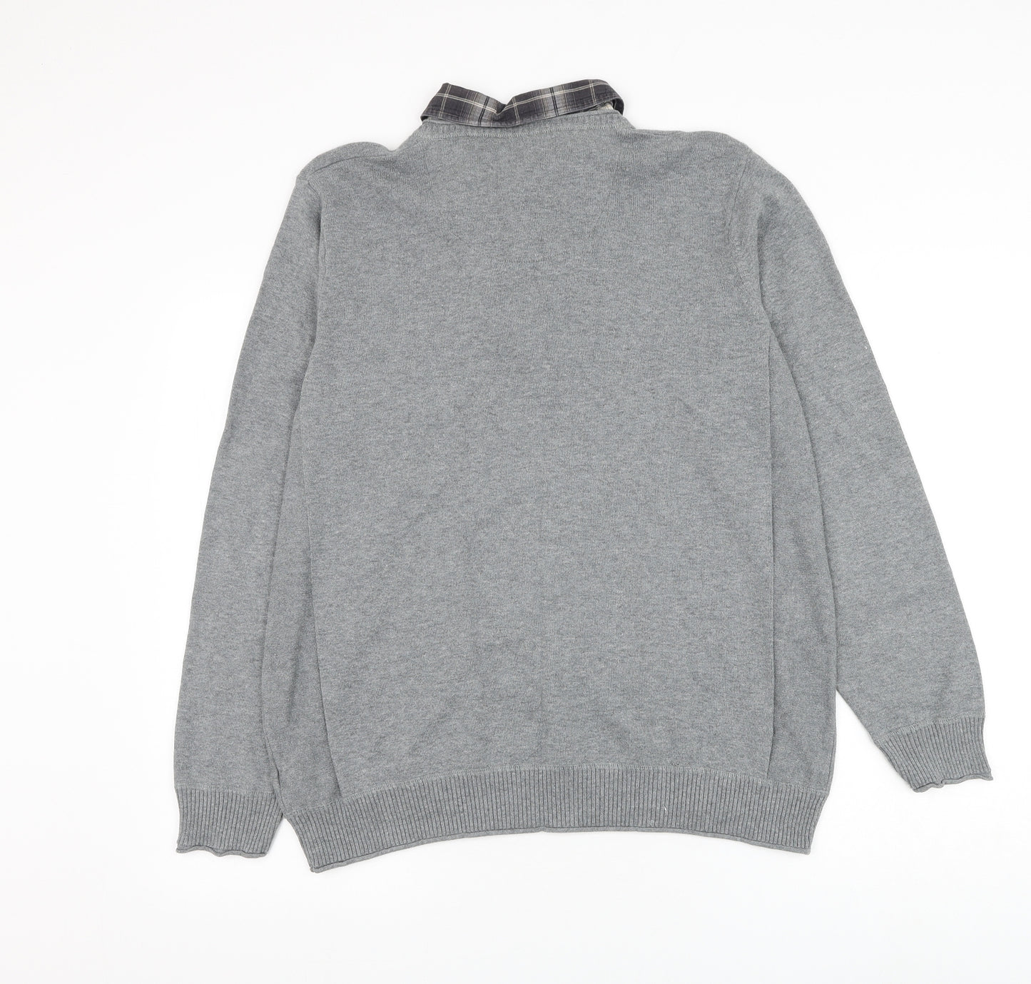 Marks and Spencer Mens Grey Collared Cotton Pullover Jumper Size L