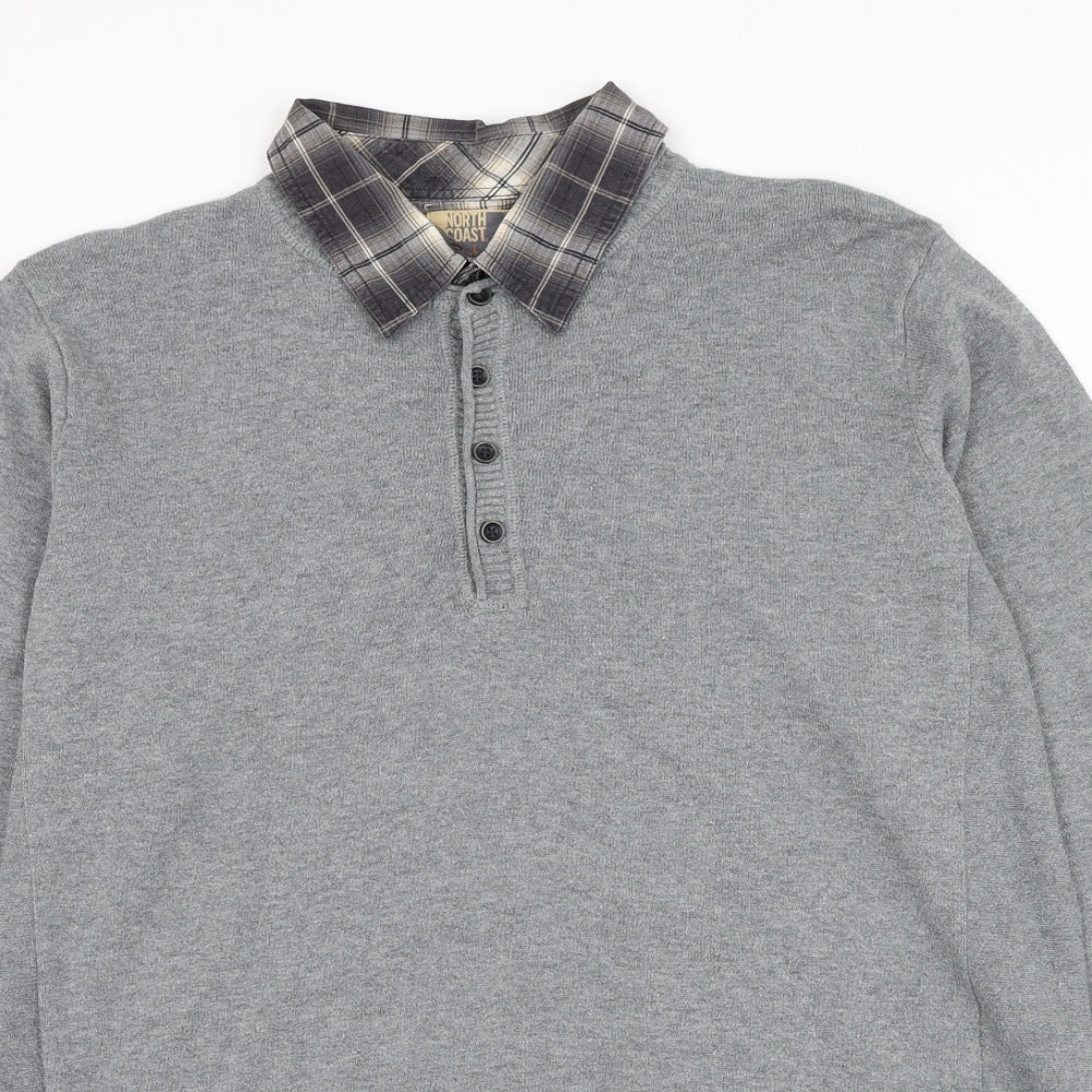 Marks and Spencer Mens Grey Collared Cotton Pullover Jumper Size L