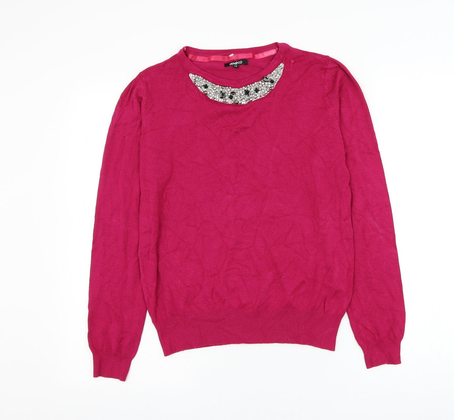 Pep&co Womens Pink Round Neck Viscose Pullover Jumper Size 12