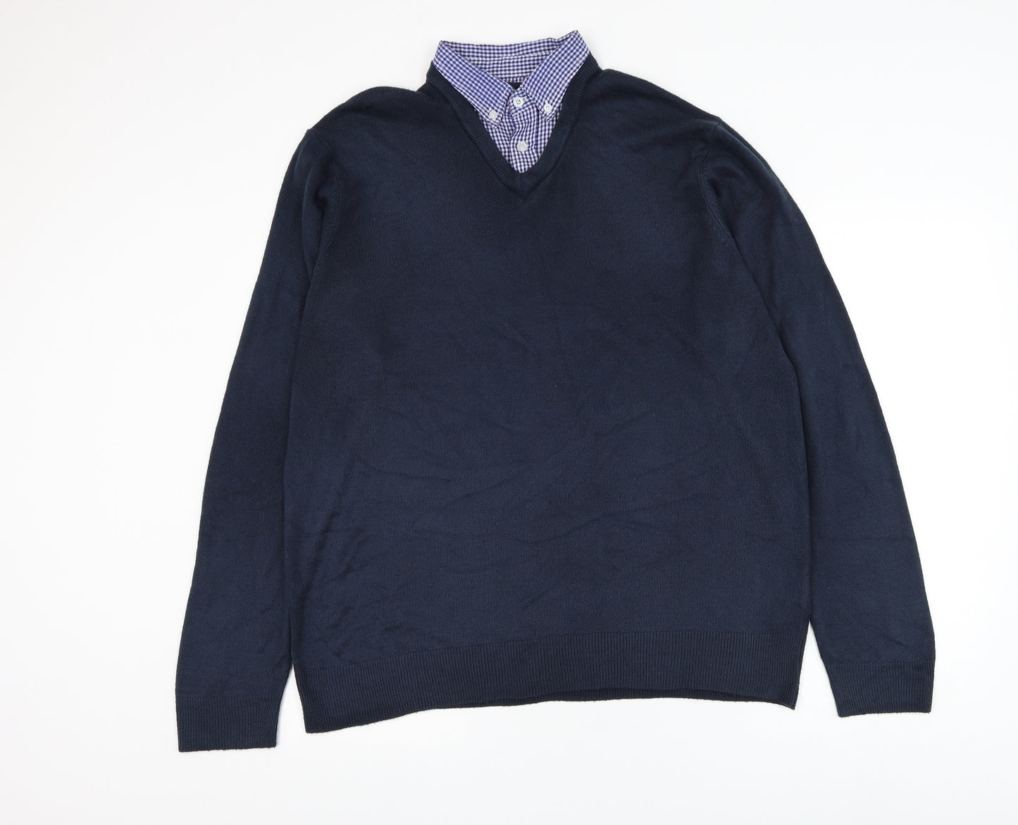 Hutson Harbour Mens Blue Collared Acrylic Pullover Jumper Size 2XL