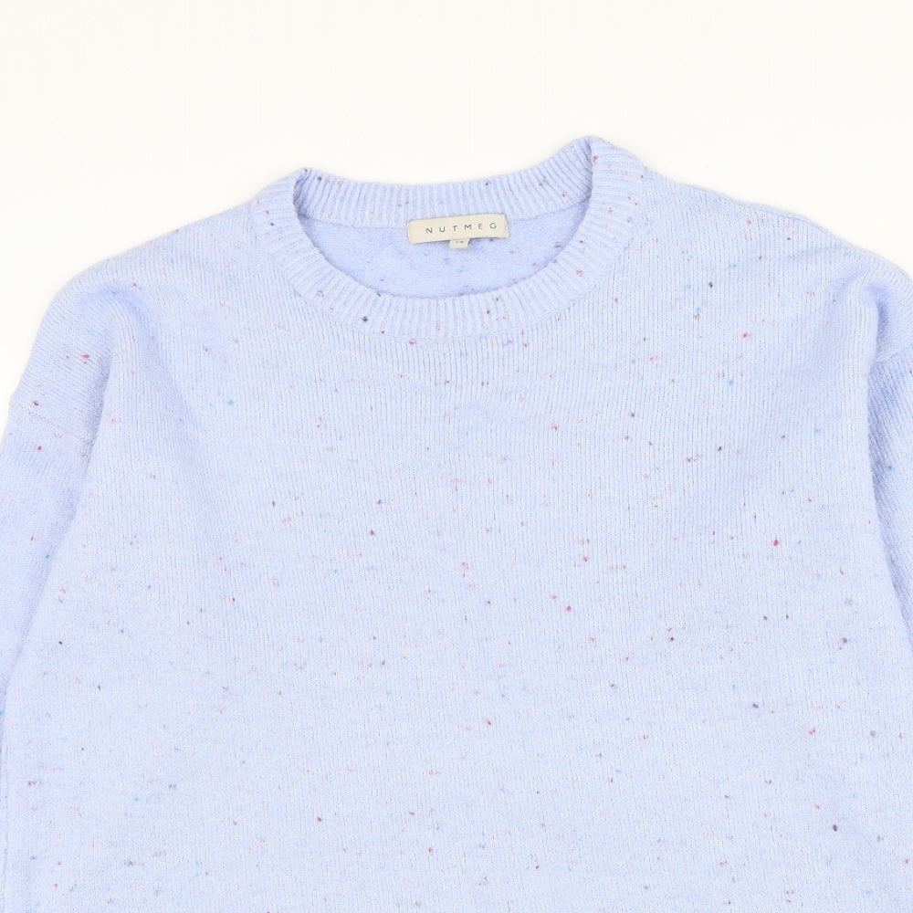 Nutmeg Womens Blue Round Neck Acrylic Pullover Jumper Size 14