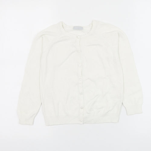 Matalan Girls White Round Neck Cotton Cardigan Jumper Size 7 Years Button