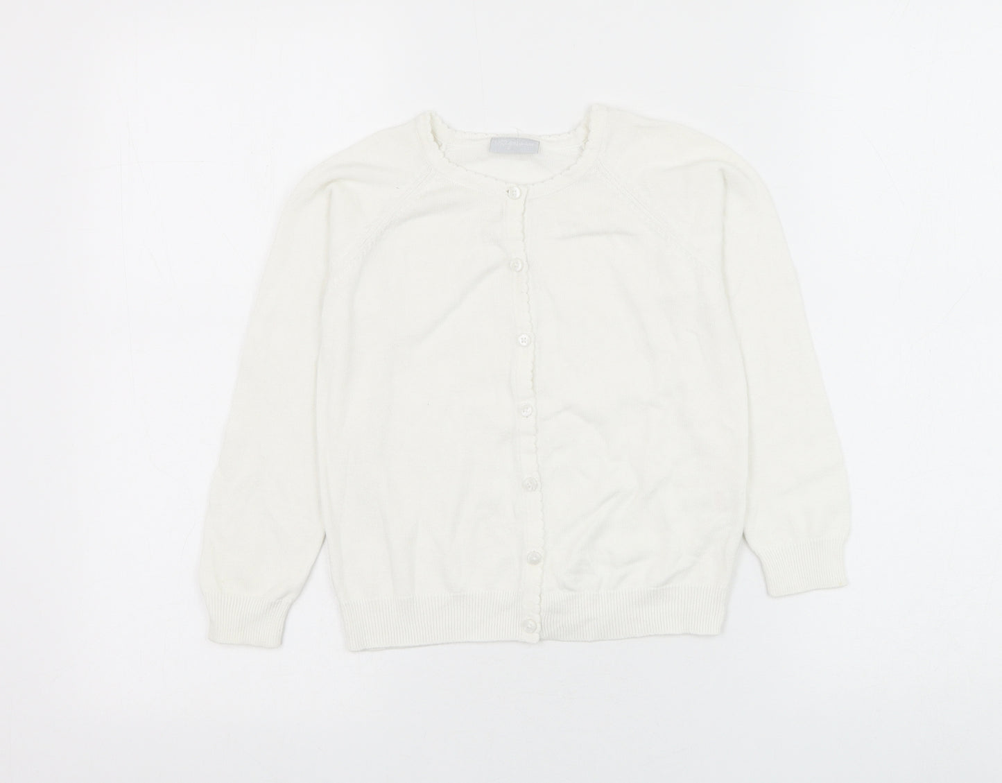 Matalan Girls White Round Neck Cotton Cardigan Jumper Size 7 Years Button