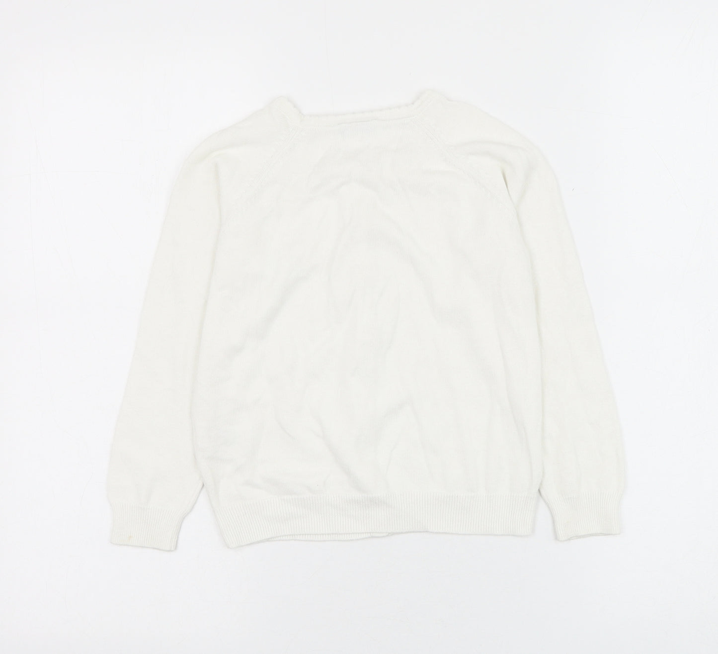 Matalan Girls White Round Neck Cotton Cardigan Jumper Size 7 Years Button