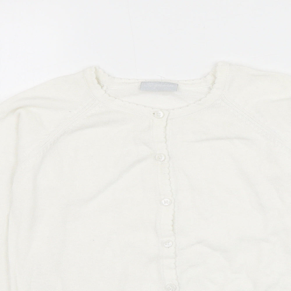 Matalan Girls White Round Neck Cotton Cardigan Jumper Size 7 Years Button