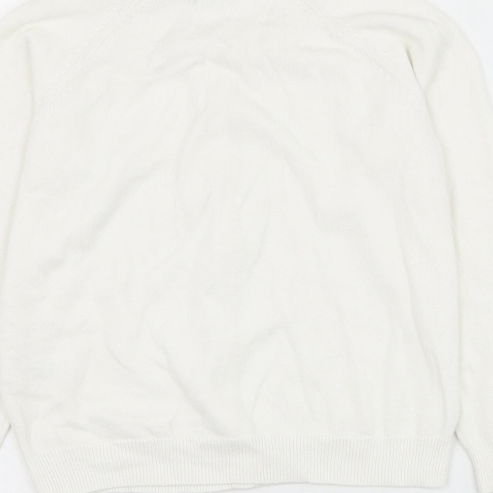Matalan Girls White Round Neck Cotton Cardigan Jumper Size 7 Years Button