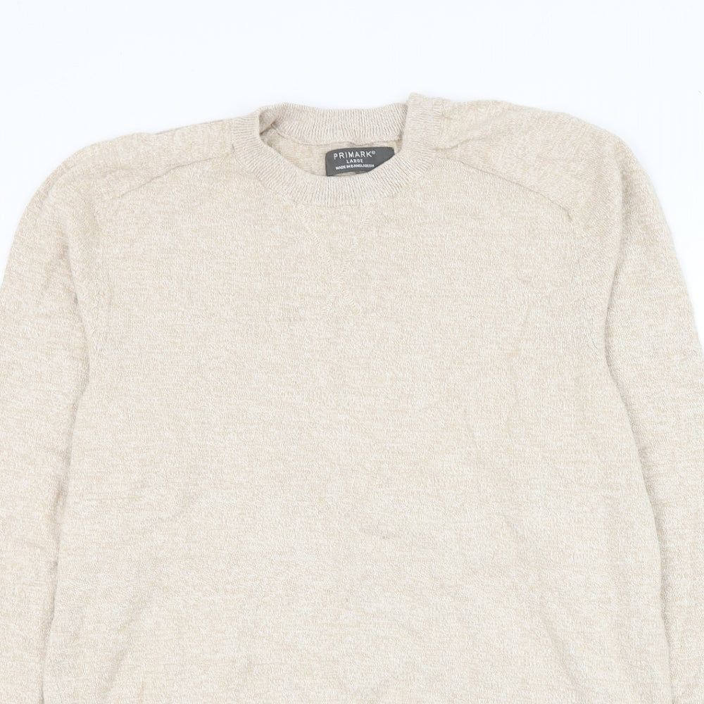 Primark Mens Beige Round Neck Cotton Pullover Jumper Size L