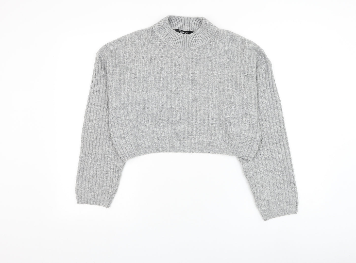 New Look Girls Grey Mock Neck Acrylic Pullover Jumper Size 12-13 Years Pullover - Cropped