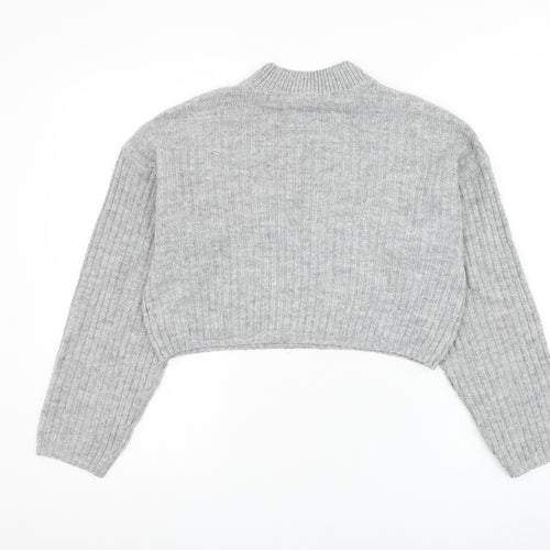 New Look Girls Grey Mock Neck Acrylic Pullover Jumper Size 12-13 Years Pullover - Cropped