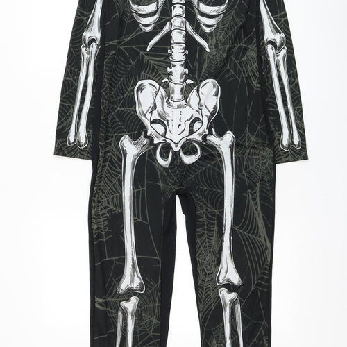 Wilko Boys Black Geometric Polyester One Piece Size 11-12 Years Hook & Loop - Skeleton Halloween Costume
