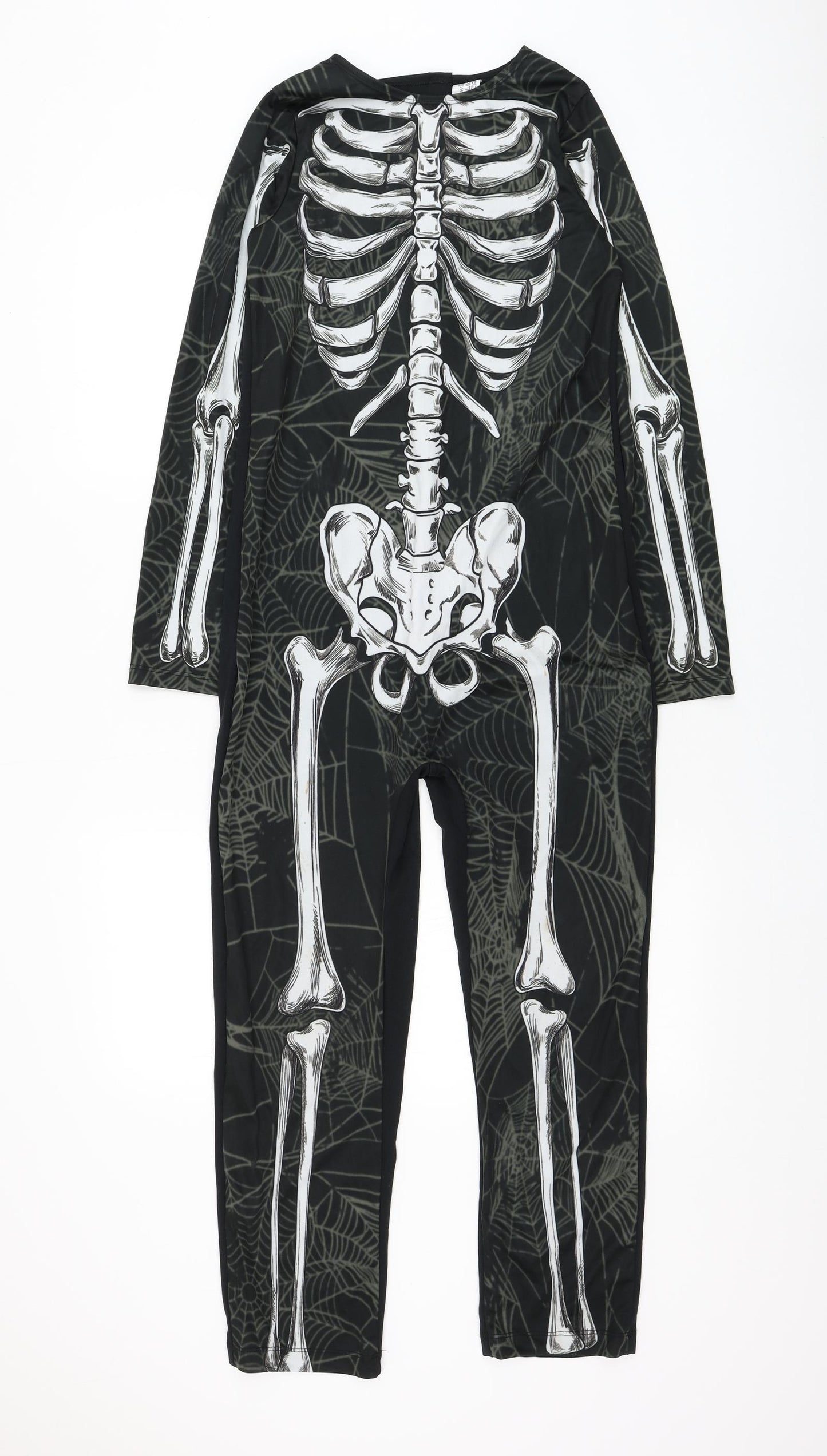 Wilko Boys Black Geometric Polyester One Piece Size 11-12 Years Hook & Loop - Skeleton Halloween Costume