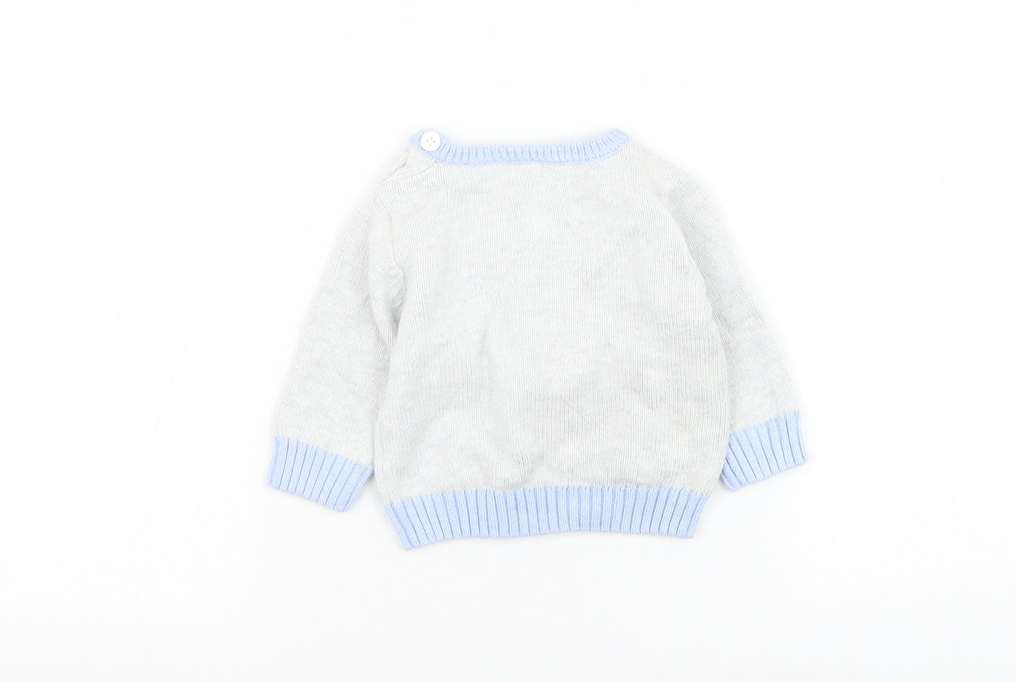 TU Boys Grey Cotton Pullover Jumper Size 0-3 Months Button - Bear