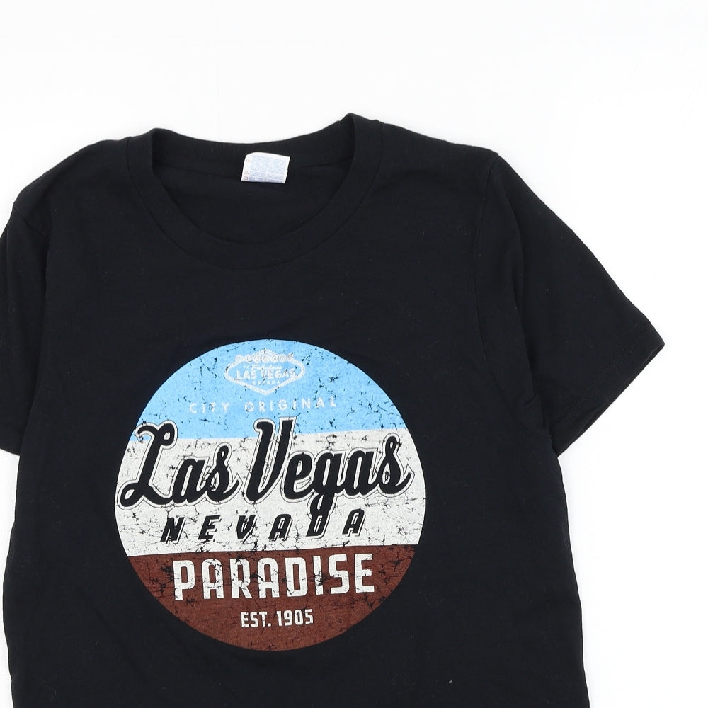 Yazbek Mens Black Cotton T-Shirt Size S Round Neck - Las Vegas