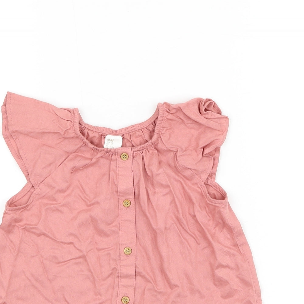 H&M Girls Red Viscose Basic Blouse Size 2-3 Years Round Neck Button