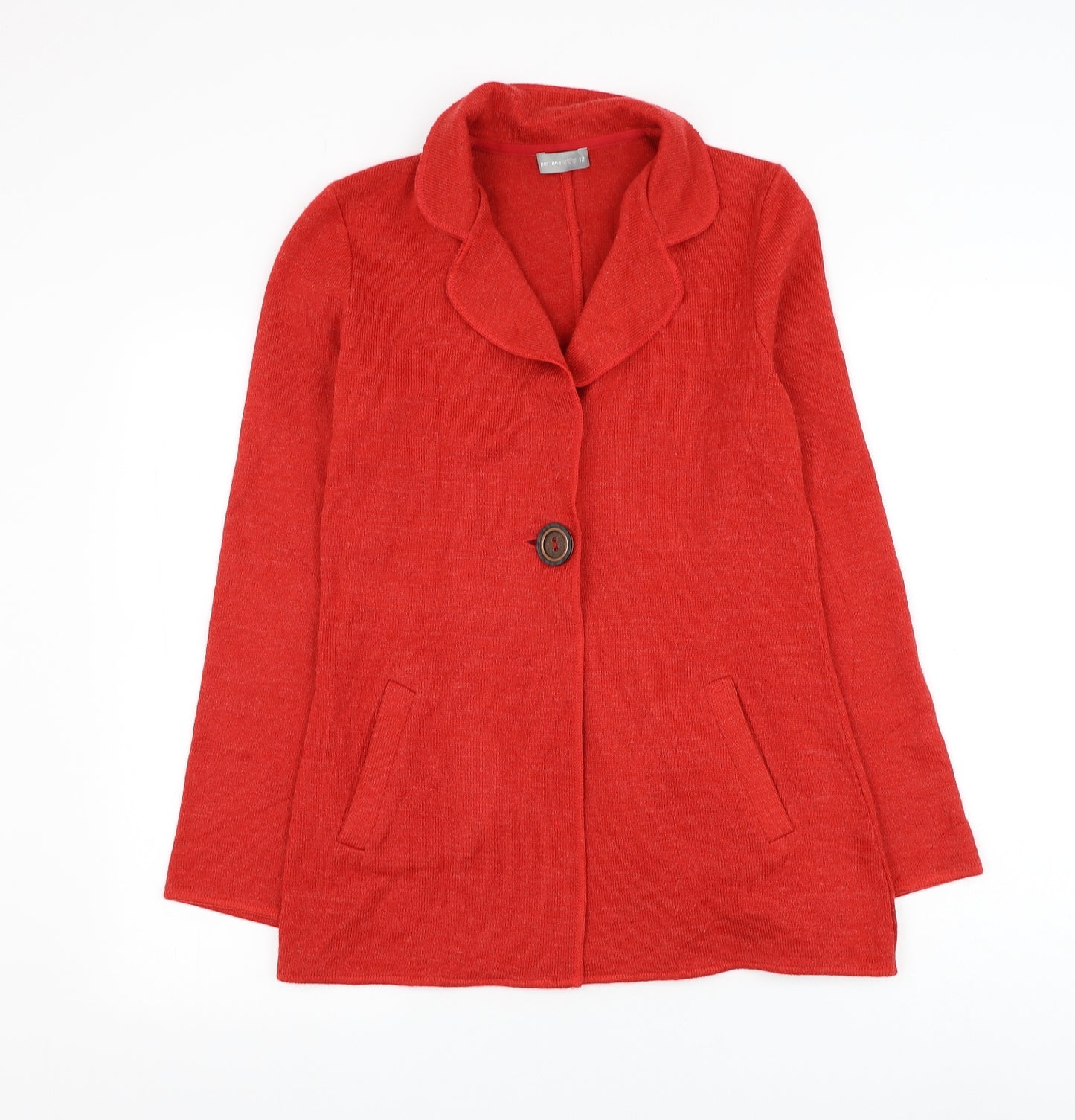 Marks and Spencer Womens Red Collared Acrylic Cardigan Jumper Size 12