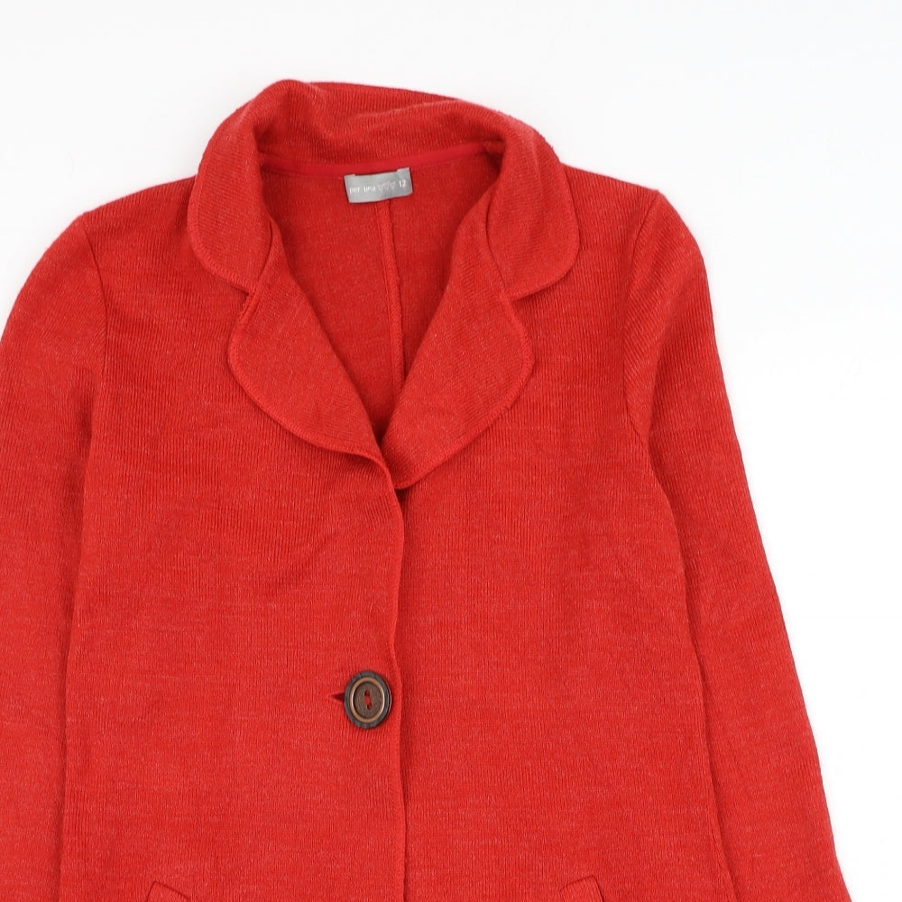 Marks and Spencer Womens Red Collared Acrylic Cardigan Jumper Size 12