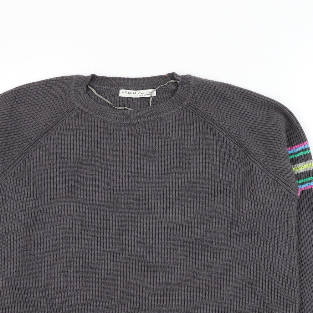 Pull&Bear Womens Grey Round Neck Viscose Pullover Jumper Size M
