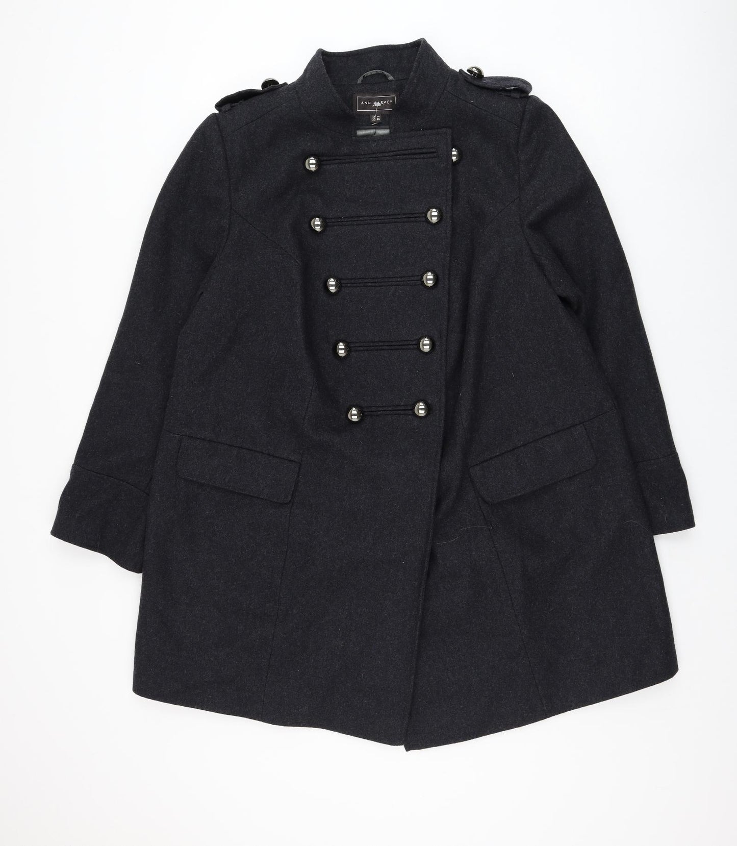 Ann Harvey Womens Grey Military Jacket Coat Size 20 Button