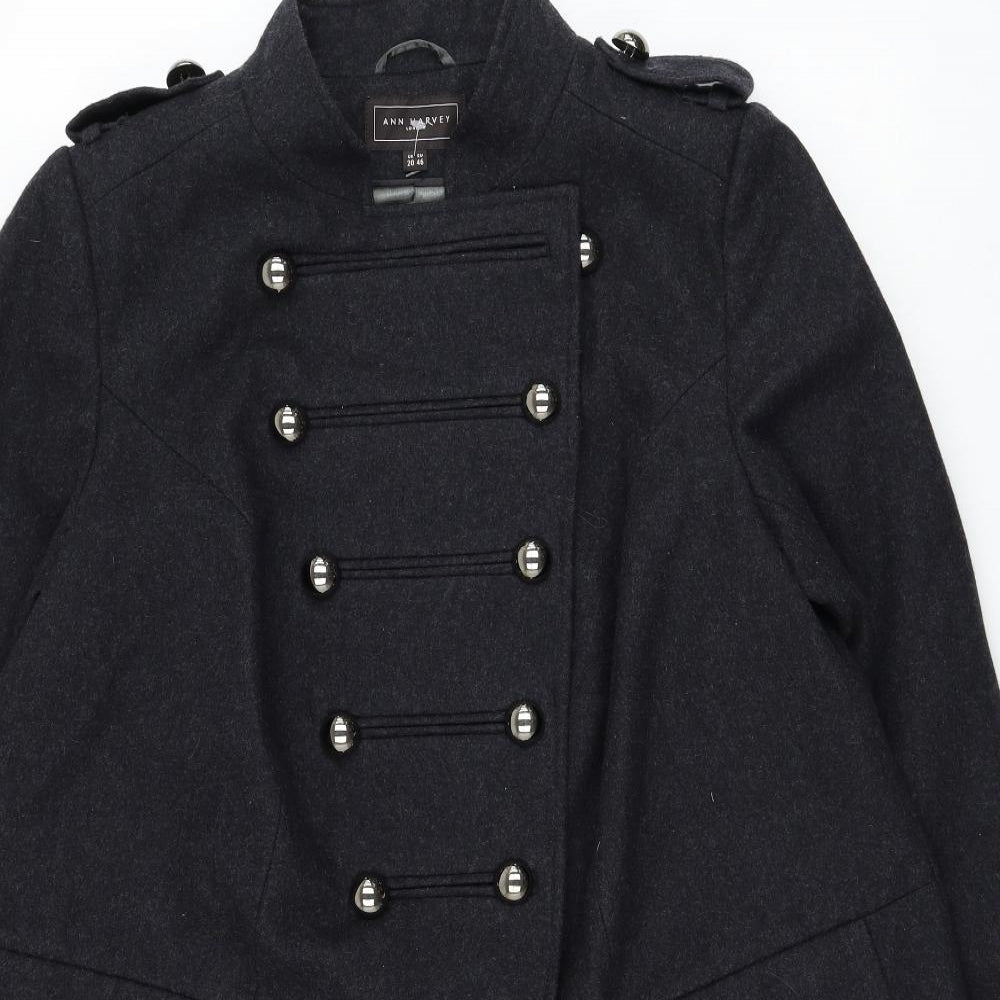Ann Harvey Womens Grey Military Jacket Coat Size 20 Button