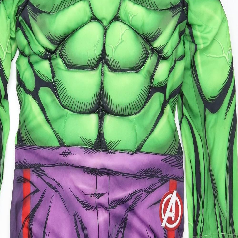 George Boys Green Solid Polyester One Piece Size 7-8 Years Hook & Loop - The Hulk Halloween Costume