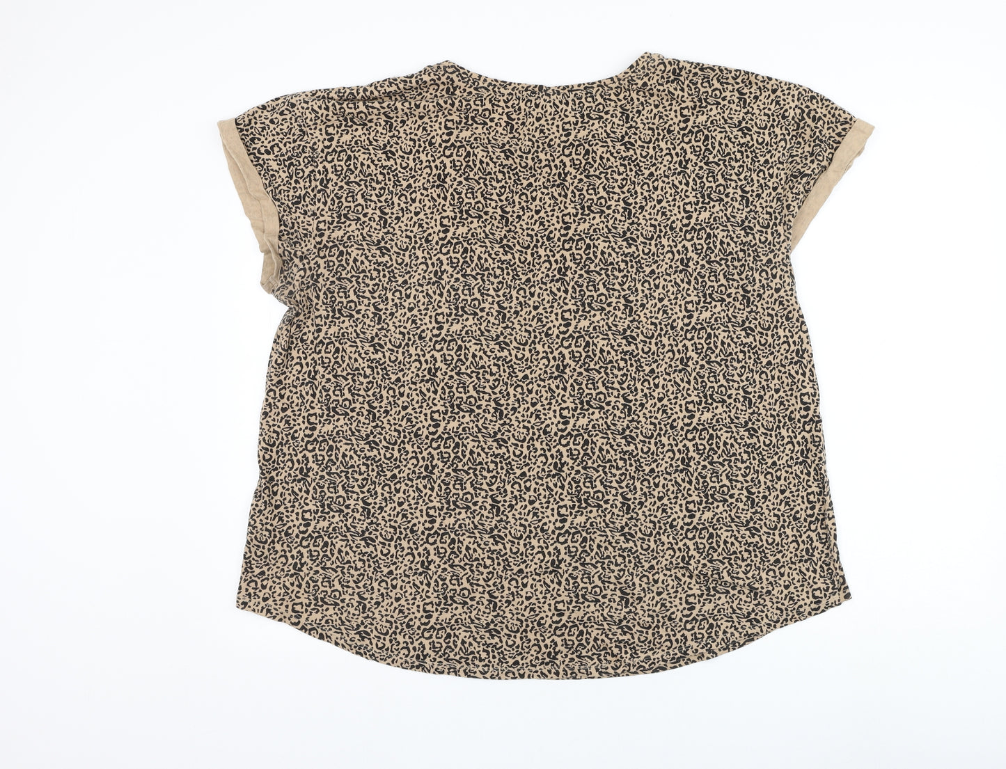 Papaya Womens Brown Animal Print Polyester Basic T-Shirt Size L Round Neck