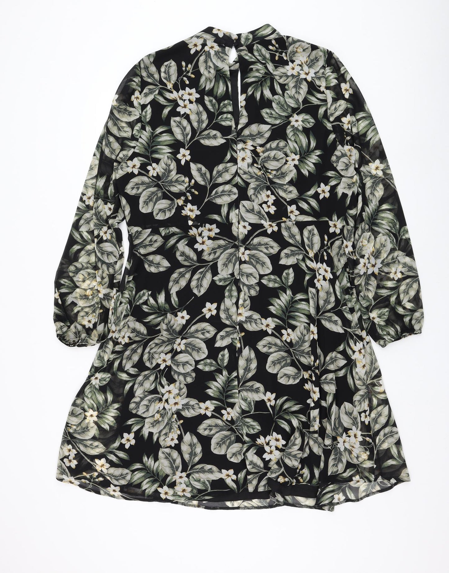 Matalan Womens Black Floral Polyester Fit & Flare Size 18 Round Neck Button