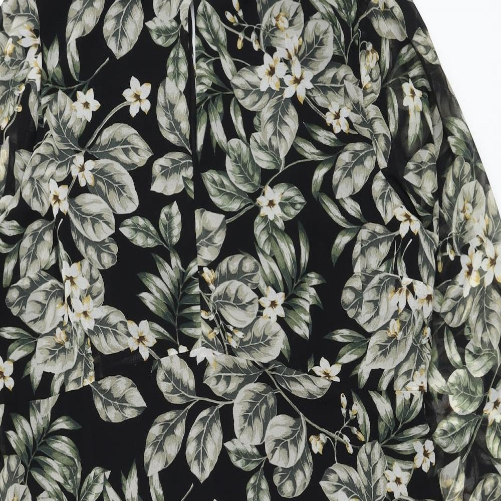 Matalan Womens Black Floral Polyester Fit & Flare Size 18 Round Neck Button