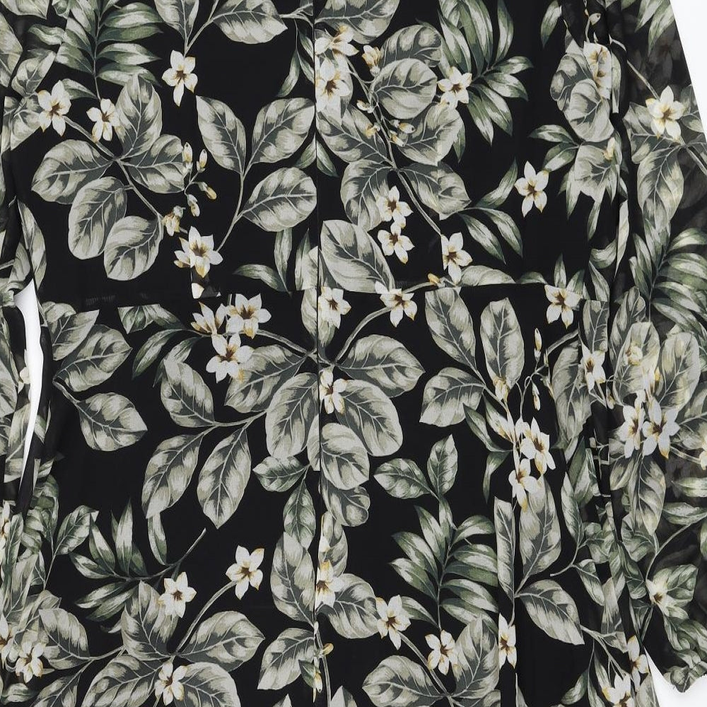 Matalan Womens Black Floral Polyester Fit & Flare Size 18 Round Neck Button