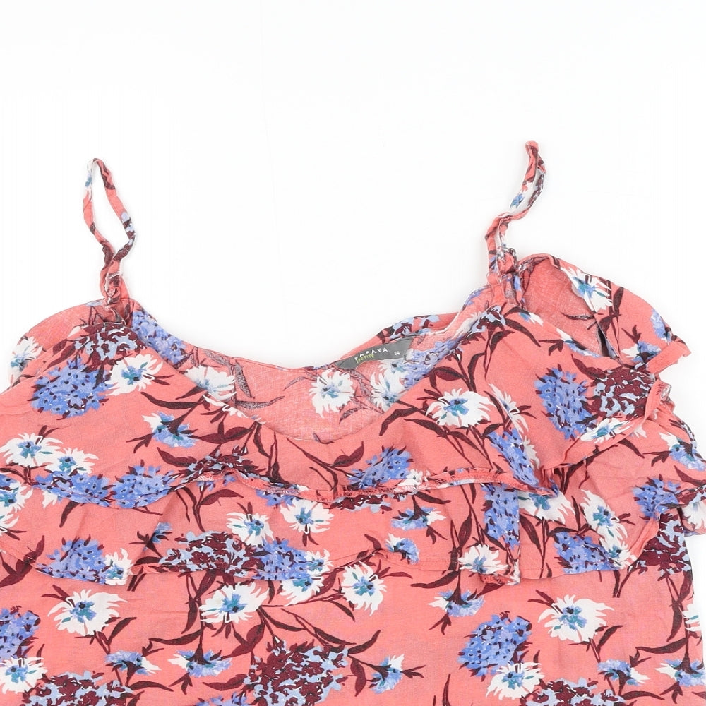 Papaya Womens Pink Floral Viscose Basic Tank Size 14 V-Neck
