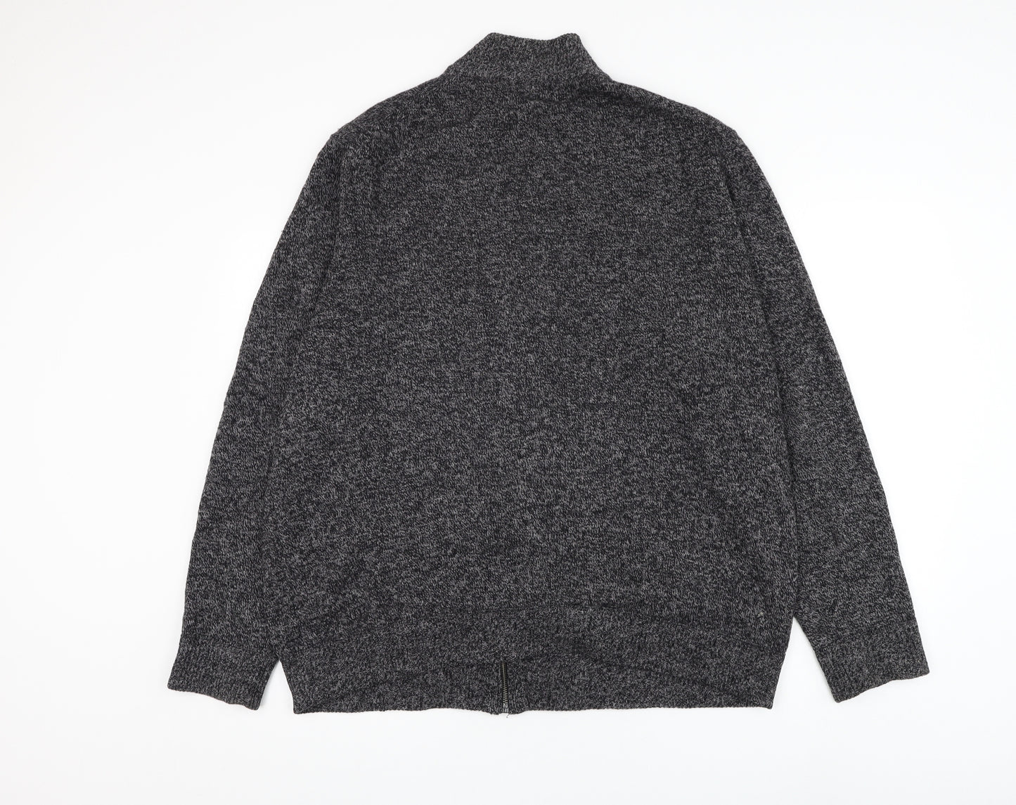 Marks and Spencer Mens Grey Mock Neck Wool Full Zip Jumper Size 2XL