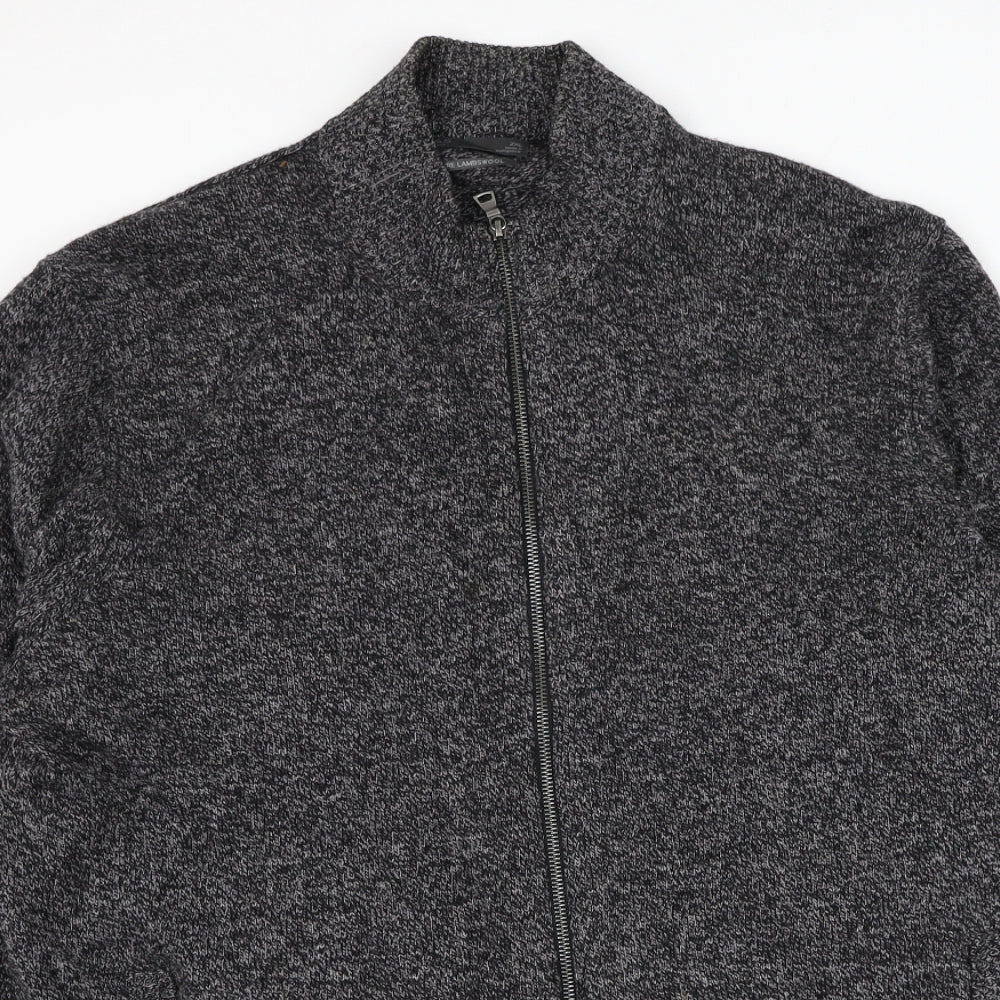Marks and Spencer Mens Grey Mock Neck Wool Full Zip Jumper Size 2XL