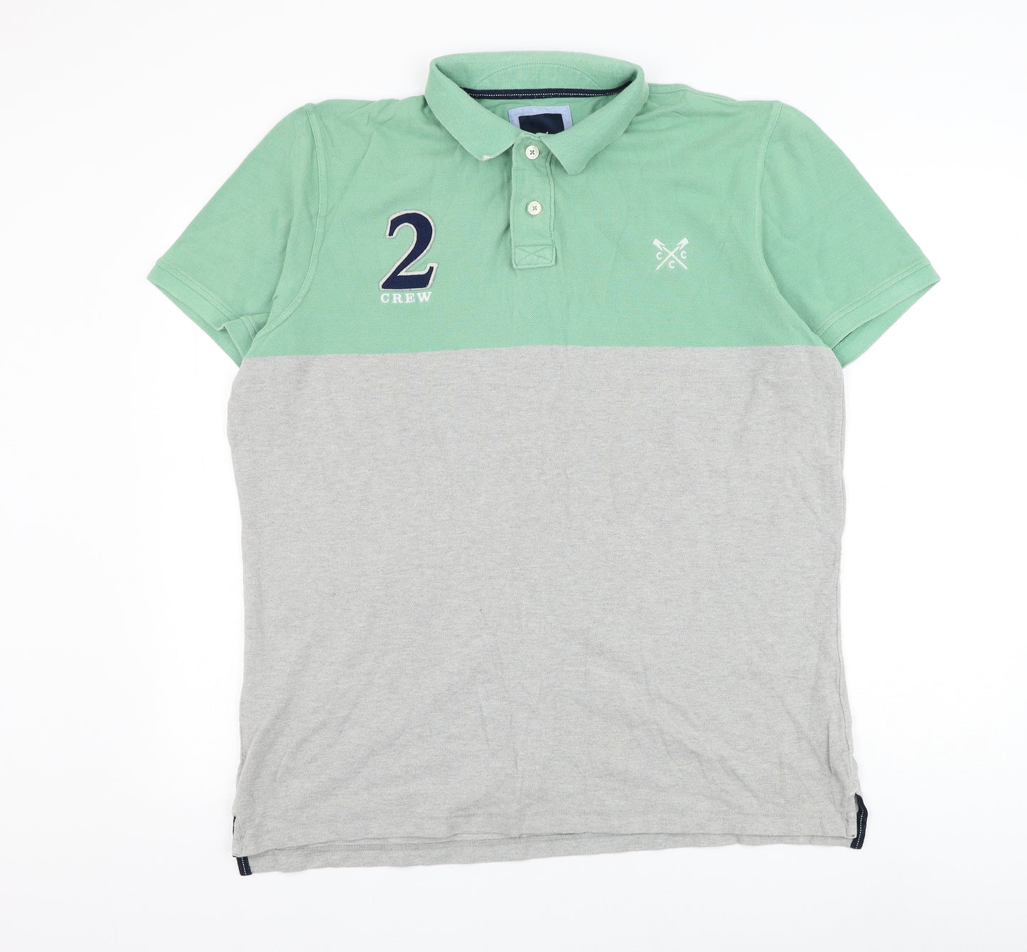 Crew Clothing Mens Grey Cotton Polo Size L Collared Button