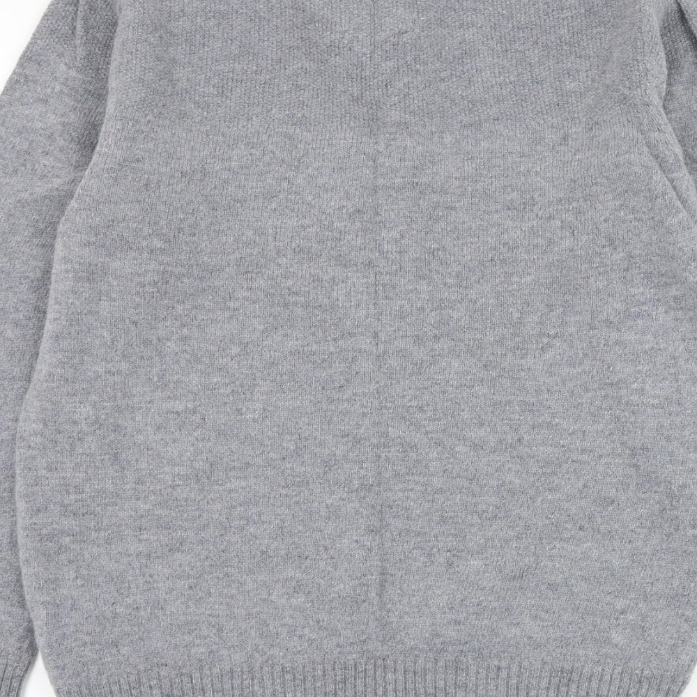Crew Clothing Mens Grey High Neck Wool Henley Jumper Size L