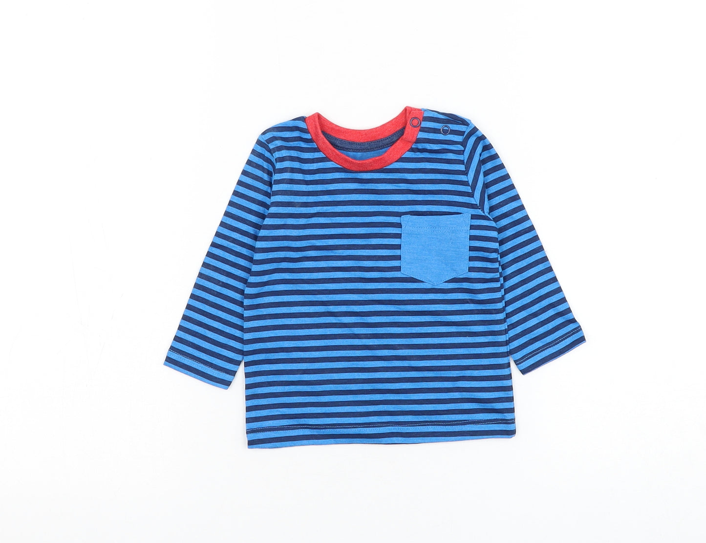 Dunnes Stores Boys Blue Striped Cotton Basic T-Shirt Size 0-3 Months Round Neck Pullover