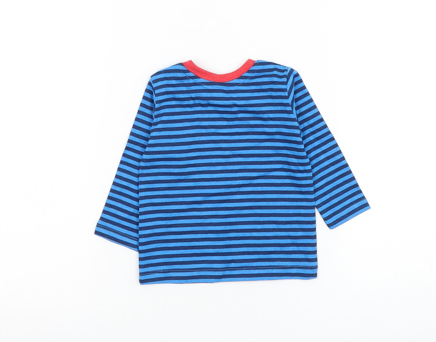 Dunnes Stores Boys Blue Striped Cotton Basic T-Shirt Size 0-3 Months Round Neck Pullover
