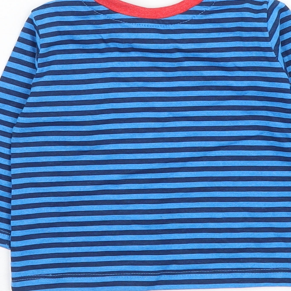 Dunnes Stores Boys Blue Striped Cotton Basic T-Shirt Size 0-3 Months Round Neck Pullover