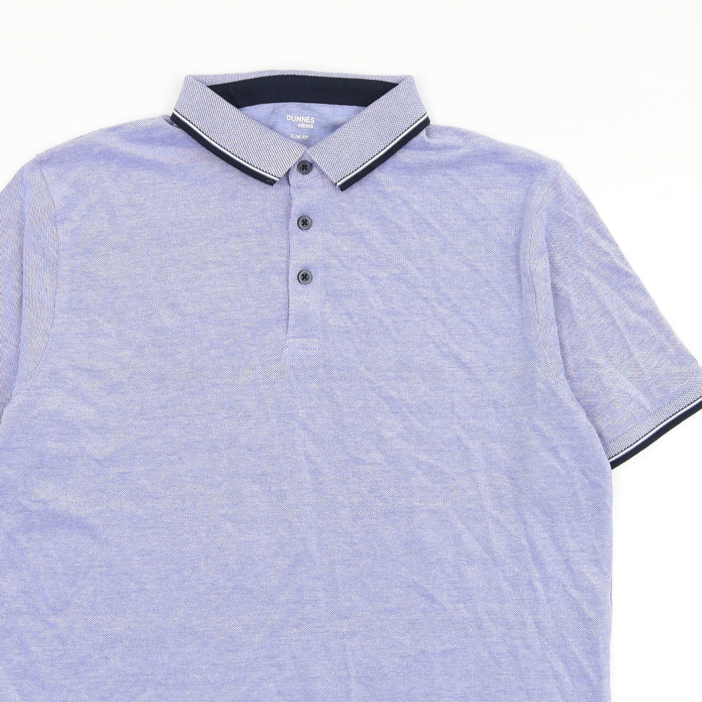 Dunnes Stores Mens Blue Cotton Polo Size L Collared Button