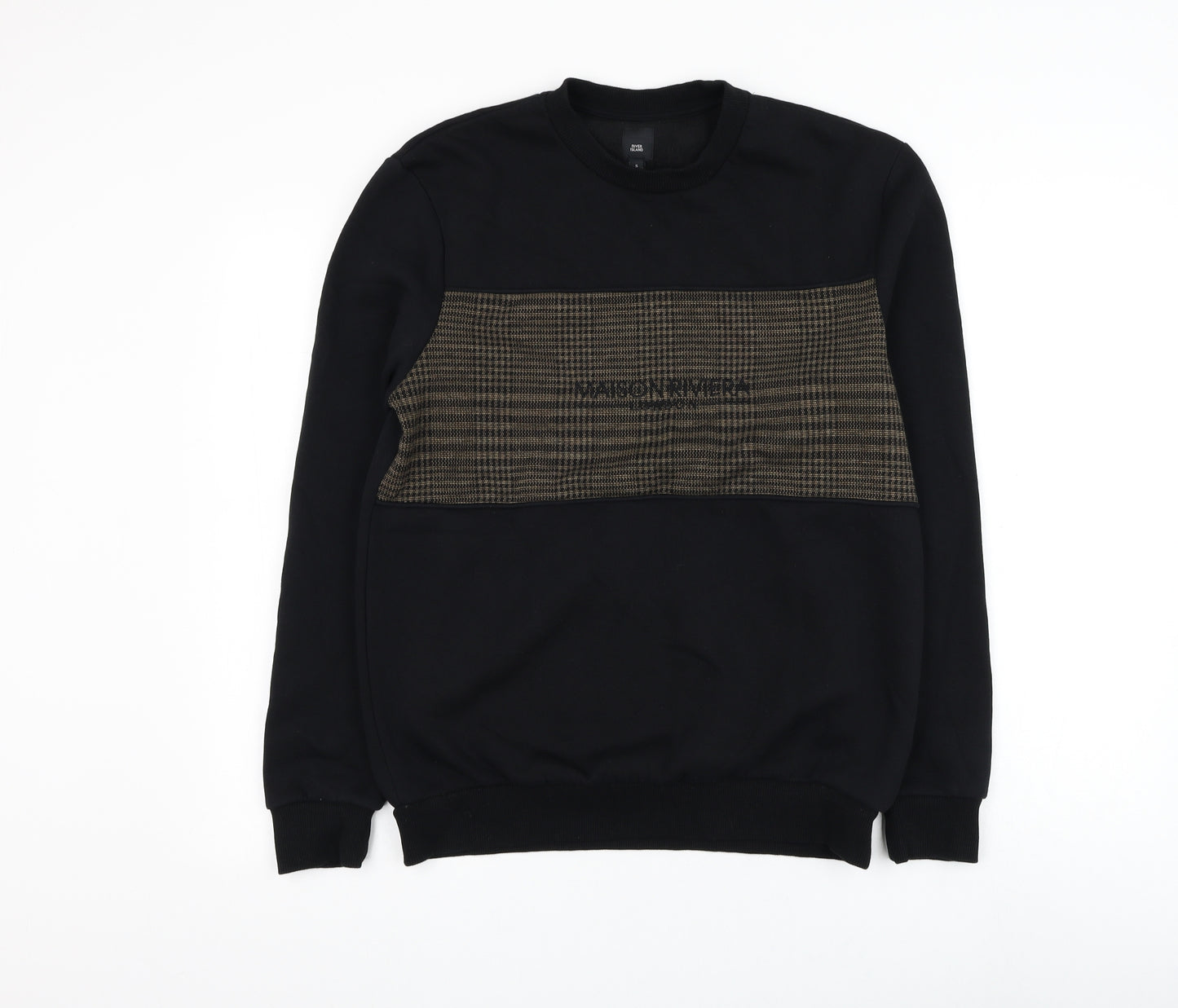 River Island Mens Black Cotton Pullover Sweatshirt Size S - Maison Riviera