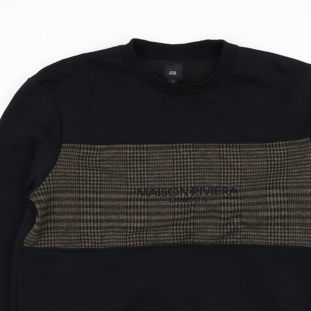 River Island Mens Black Cotton Pullover Sweatshirt Size S - Maison Riviera